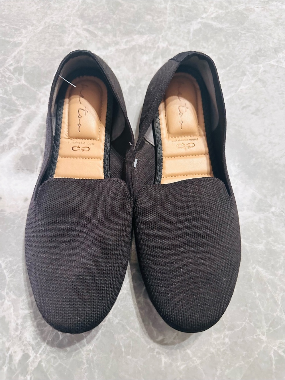 Me Too Eva Round Toe Knit Ballet Flats Womens 9 Black Slip-On Flexible Office